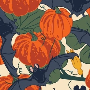  Medium Art Nouveau Halloween Bats in a Pumpkin Patch