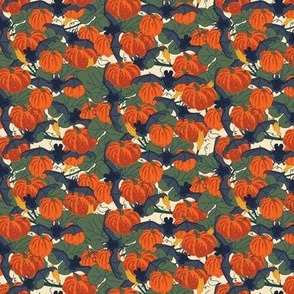 Mini Art Nouveau Halloween Bats in a Pumpkin Patch