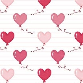 Pink Heart Balloons & Lines - White - Valentine's Day