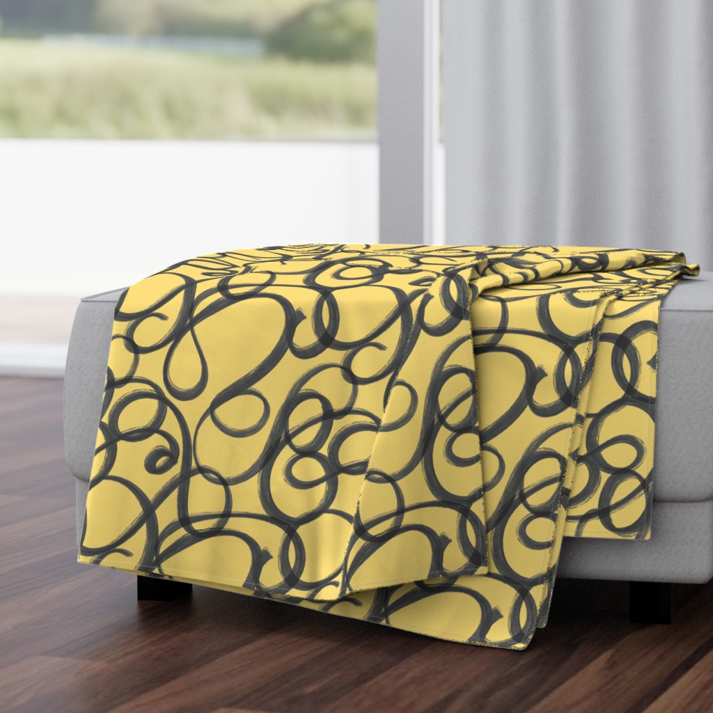 Scribble Graffiti Doodle in Mustard Yellow and Dark Grey (Medium Scale)