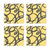 Scribble Graffiti Doodle in Mustard Yellow and Dark Grey (Medium Scale)