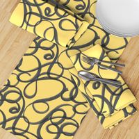 Scribble Graffiti Doodle in Mustard Yellow and Dark Grey (Medium Scale)