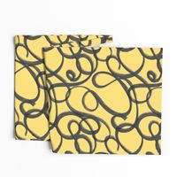 Scribble Graffiti Doodle in Mustard Yellow and Dark Grey (Medium Scale)