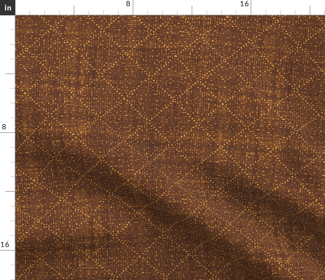 Batik Block Print Textured Diamond Checks in Cinnamon Brown and Desert Sun (Medium Scale)