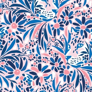 XL Hidden Leopard Abstract Botanical Pink Blue