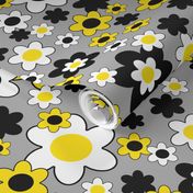 Yellow Black Floral on Gray 