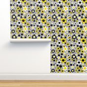 Yellow Black Floral on Gray 