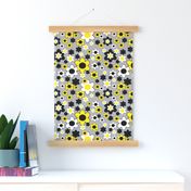 Yellow Black Floral on Gray 