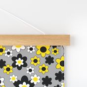 Yellow Black Floral on Gray 