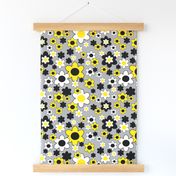 Yellow Black Floral on Gray 