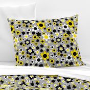 Yellow Black Floral on Gray 