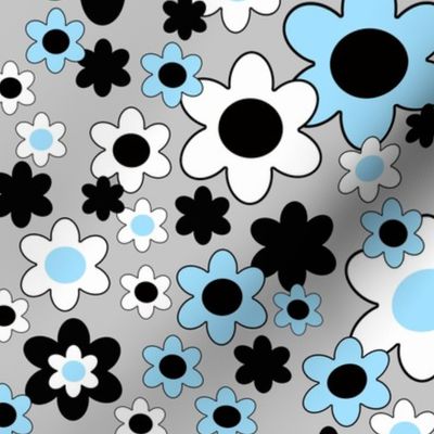 Blue Floral on Gray 