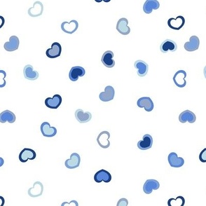 Navy to light blue ombre hearts on a white (unprinted) background
