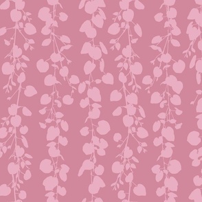 trailing willow leaves in light pink on dark pink | vertical stripe | at dawn | medium scale