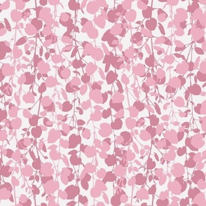trailing willow leaves in shades of pink  on white | vertical stripe | at dawn | medium scale