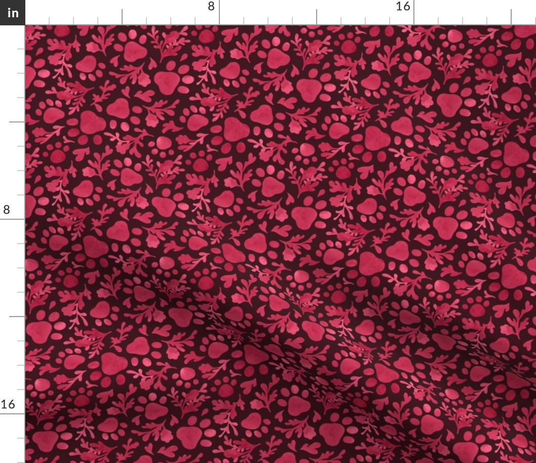 (small) Paw prints botanical dark red