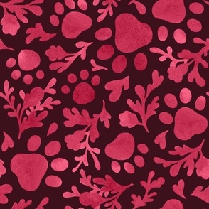 (large) Paw prints botanical dark red