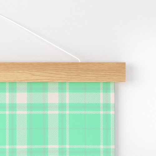 Tartan Plaid - Pastel Mint Green with Medium Celadon Green and Off White Cement