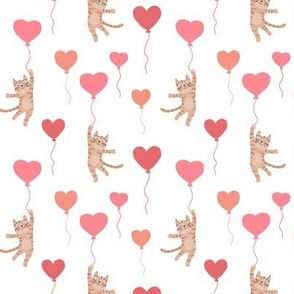 Valentine's Day Cats and Balloons blue 1 1/2 inch