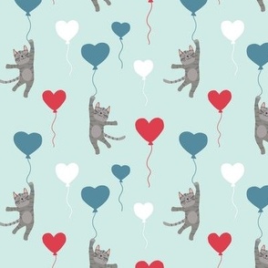 Valentine's Day Cats and Balloons blue 1 1/2 inch