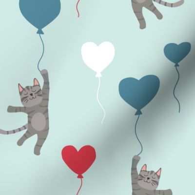 Valentine's Day Cats and Balloons blue 3 inch