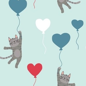 Valentine's Day Cats and Balloons blue 3 inch