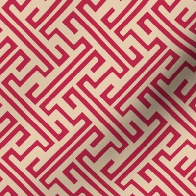 maze motifs on the diagonal - Pantone Viva Magenta on Grey Sand