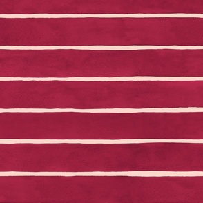 Viva Magenta Broad Horizontal Stripes - Large Scale - Watercolor Textured bb2649 Pantone 2023