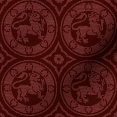 Medieval Lions in Circles, Dark Red