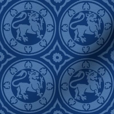 Medieval Lions in Circles, Phthalo Blue