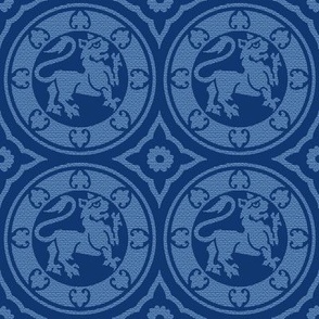 Medieval Lions in Circles, Phthalo Blue