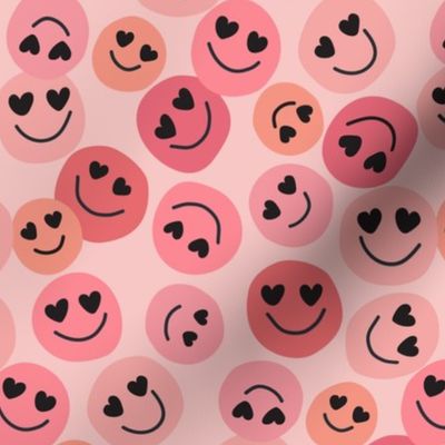 Valentine's Heart Eyes Smiley Faces on Pink 1 1/2 inch