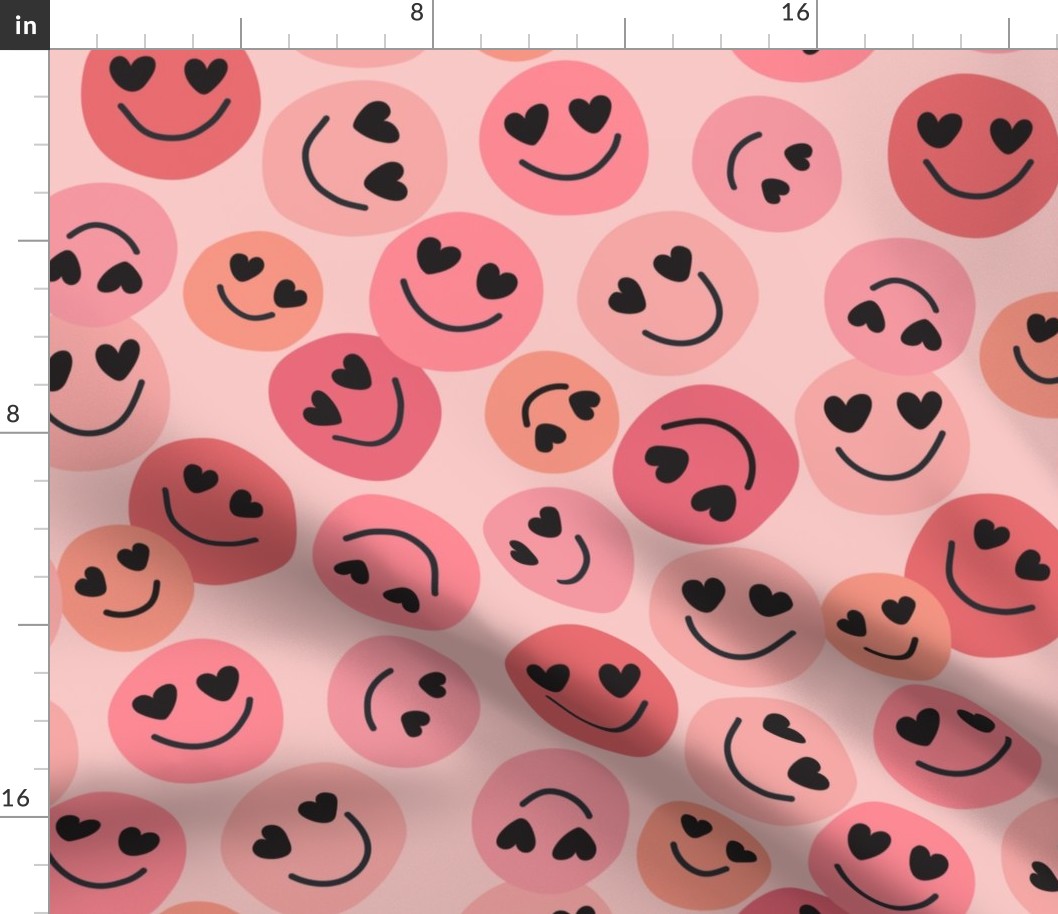 Valentine's Heart Eyes Smiley Faces on Pink 3 inch