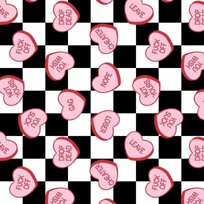 Anti Valentine Sweary Conversation Hearts Checker Background Rotated- Large Scale