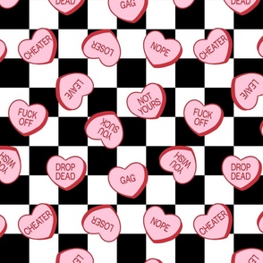 Anti Valentine Sweary Conversation Hearts Checker Background - Large Scale
