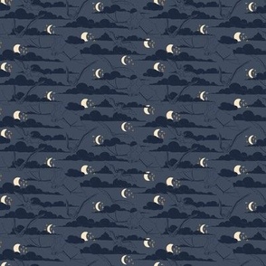 Mini Art Nouveau Halloween Bats in the Night Sky River Bed Blue Grey Background