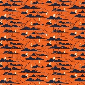 Mini Art Nouveau Halloween Bats in the Night in a Bright Orange Background