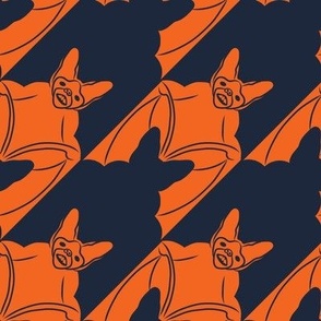 Medium Batstooth - Halloween houndstooth with Bats in Orange and Midnight Blue 