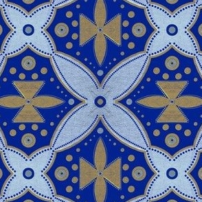 Metallic crosses tile blue