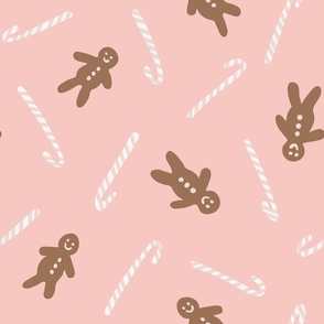 Gingerbread man and candy canes - pink and brown // big scale