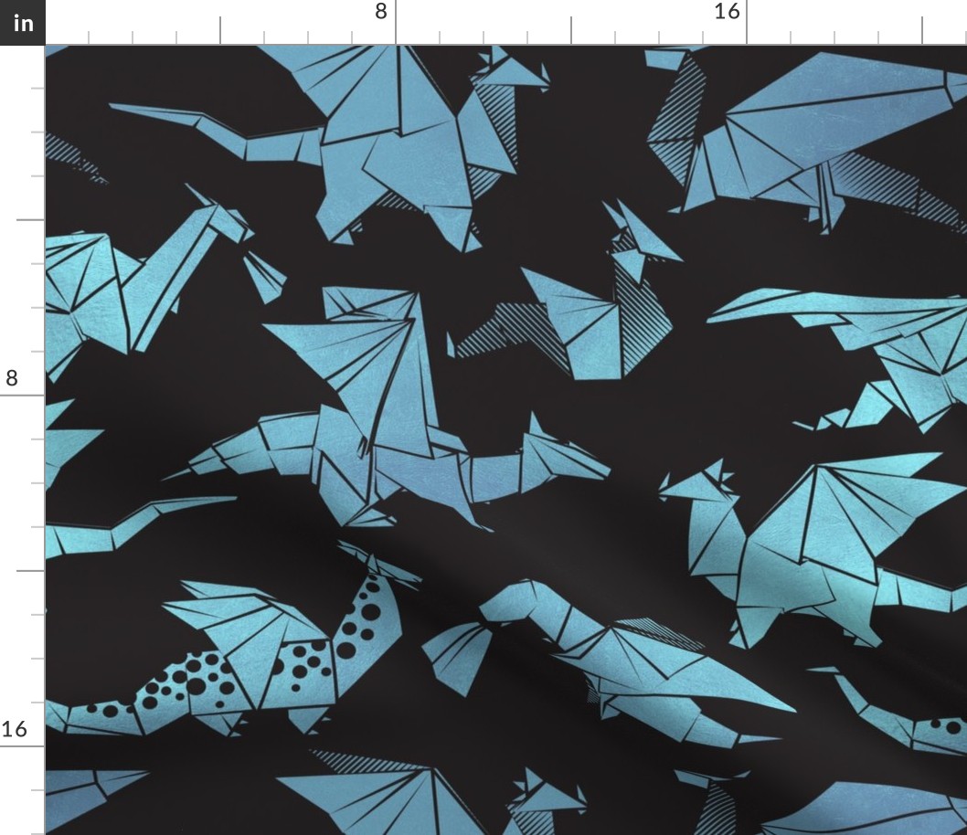 Normal scale // Origami metallic dragon friends // black background metal silver blue fantasy animals