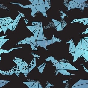 Small scale // Origami metallic dragon friends // black background metal silver blue fantasy animals