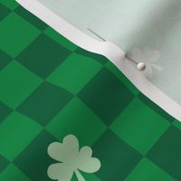 Messy shamrock - lucky st Paddies checkerboard design irish gingham plaid clover leaf pastel vintage pine green ivory