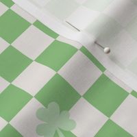 Messy shamrock - lucky st Paddies checkerboard design irish gingham plaid clover leaf pastel vintage mint green ivory