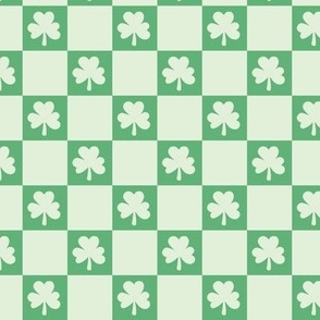 Groovy seventies check shamrock st patrick's day irish checker plaid design summer green on soft mint
