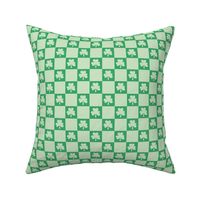 Groovy seventies check shamrock st patrick's day irish checker plaid design summer jade green on mint