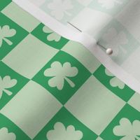 Groovy seventies check shamrock st patrick's day irish checker plaid design summer jade green on mint