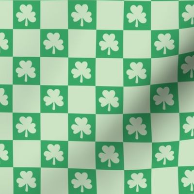 Groovy seventies check shamrock st patrick's day irish checker plaid design summer jade green on mint