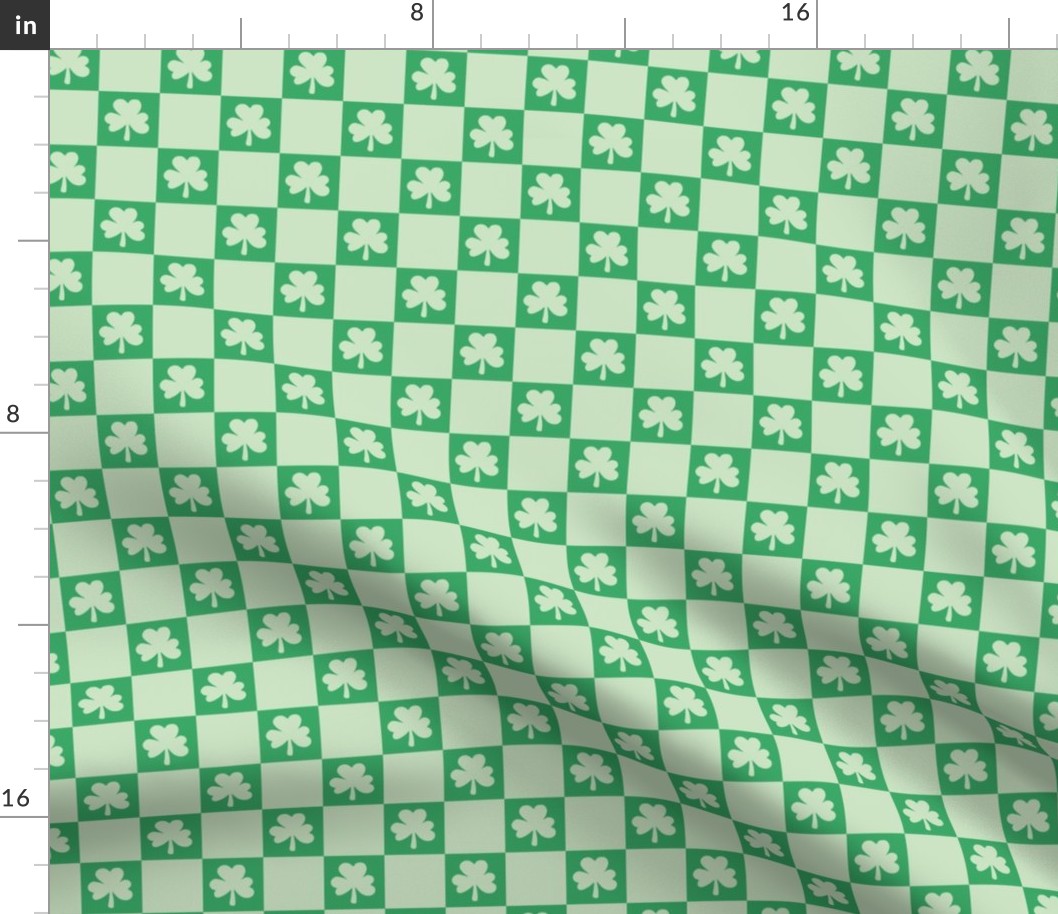 Groovy seventies check shamrock st patrick's day irish checker plaid design summer jade green on mint