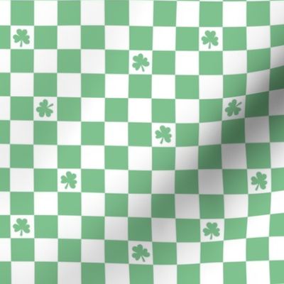 Groovy seventies check - random shamrock st patrick's day irish checker plaid design summer jade green white